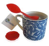 Tea Infuser for Loose Leaf Tea Silicone Handle Stainless Steel Strainer Drip Tray Included, Red N2