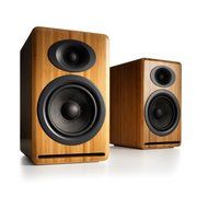 Audioengine P4 Premium Passive Bookshelf Speakers (Bamboo) with DS2 Desktop Speaker Stands (Black)
