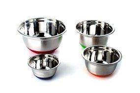 Stainless Steel German Mixing Bowl 4 Pc set w/ Non-Skid Silicone Base (MultiColor Bottoms)