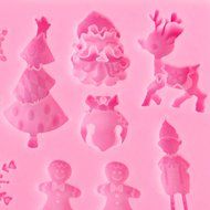 Houron Snowflake Doll Christmas Santa Claus Tree Deer Silicone Fondant Sugarpaste Mold Cake Decoration Pink