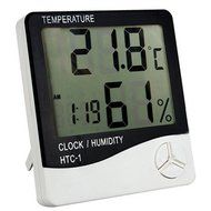 Thermometer,Hmane LCD Digital Temperature Humidity Meter Thermometer Alarm Clock - Black