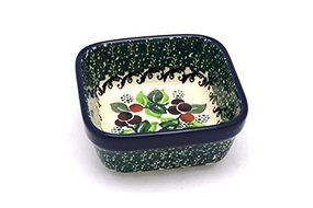 Polish Pottery Ramekin - Square - Burgundy Berry Green