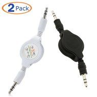Conwork 2-Pack Auxiliary Retractable 3.5mm Male to Male Stereo Audio Extension Cable Cord (1 Black + 1 White) N4