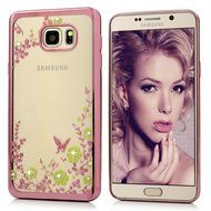 Note 5 Case,Samsung Galaxy Note 5 Case - Badalink Clear Soft TPU Case with Bling Shiny Diamonds Elegant Pink Flowers... N2