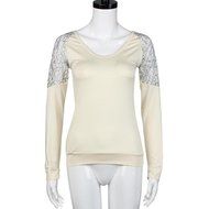 Women&#039;s Blouse,Laimeng Cotton Blend V Neck Long Sleeve V Neck Lace Blouse Tops (M, Beige)