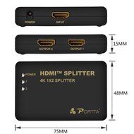 Portta 4PET0102 HDMI Splitter 2 Port 1x2 v1.4 with 340MHz and 4k x 2k support Full 3D Uncompressed Compressed... N4