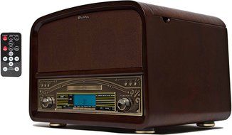 TechPlay TCP9560 BN High Power 20W Retro Wooden 3 Speed Bluetooth Turntable with CD Player, AM/FM Radio, USB... N5