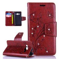 Galaxy Core Prime Case,ikasus Glitter Diamond Embossing Flowers Lily Butterfly PU Leather Flip Wallet Pouch Stand... N29