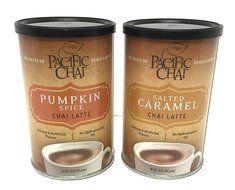 2 New Flavors Bundle- Pumpkin Spice, and Salted Caramel Chai Latte - Pacific Chai, 2 - 10 ounce Canisters Set N2
