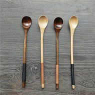 AUCH 4Pcs Handmade Natural Wood Kusunoki Lines Wooden Coffee Tea Mixing Spoon/Stirrers/Dippers, 20*2.9cm