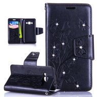 Galaxy Core Prime Case,ikasus Glitter Diamond Embossing Flowers Lily Butterfly PU Leather Flip Wallet Pouch Stand... N30