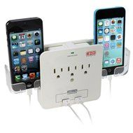 EZOPower UL Certified Wall Mount Power Surge Protector with 3 AC Outlet Plug + 2 USB Charger Ports (2.1A) + Holder N5