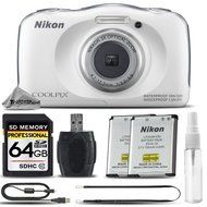 Nikon COOLPIX S33 Digital Waterproof &amp; Freezeproof Full HD 1080p Camera (White) + 64GB Class 10 Memory Card +... N4