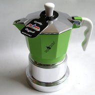 Top Moka: "Top" Aluminium Coffee Maker, Green with Silver Boiler Chamber, 3-Cups [ Italian Import ]