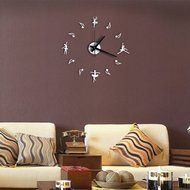 MuLuo Music Ballet Girl Wall Clock DIY Acrylic Mirror Wall Stickers Watches Home Decor Clock black N5
