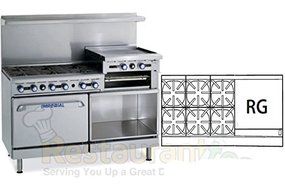 Imperial Commercial Restaurant Range 60&quot; With 6 Burner 24&quot; Raised Griddle 2 Oven Nat Gas Ir-6-Rg24-Cc