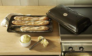 Emile Henry Ceramic Baguette Baker Charcoal, Mure &amp; Peyrot Longuet Lame, Couche Proofing Cloth 23.5 x 35.5, Bundle N6
