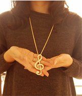 Fashion Women Gold Crystal Music Note Rhythm Long Chain Sweater Necklace Pendant
