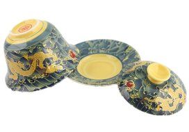Moyishi Chinese Porcelain Gaiwan Dark Blue Dragon Tradition Sancai Tea Cup Tea Set Best Gift N2