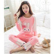 KAKA(TM) Women&#039;s Fashion Cartoon Pink Love Pure Cotton Pyjamas Homewear Sleepwear Set Long Sleeve Long Pants -XXL N8