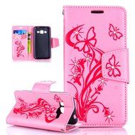 Galaxy Core Prime Case,ikasus Glitter Diamond Embossing Flowers Lily Butterfly PU Leather Flip Wallet Pouch Stand... N44