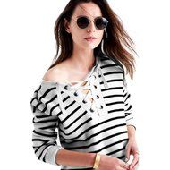Women&#039;s Blouse,Laimeng Casual Long Sleeve Knitted Bandage Striped Sweaters T-Shirt Blouse (XL, White)