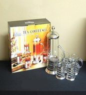 Essential D&eacute;cor Entrada Collection EN6166 5-Piece Coffee Press Set with Stripe Design