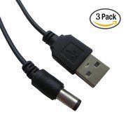 HUACAM HC05 3 Pack USB to 5.5 mm/2.1 mm 5 Volt DC Barrel Jack Power Cable N2
