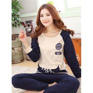 KAKA(TM) Women's Fashion Cartoon Pink Love Pure Cotton Pyjamas Homewear Sleepwear Set Long Sleeve Long Pants -XXL N10