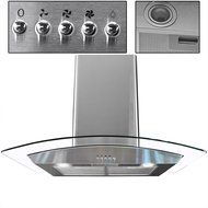 toyofmine Kitchen Stainless Steel 36" Glass Wall Mount Range Hood Stove Vents + 2x Filter N2