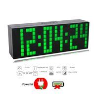 T Tocas Large Big Number LED Snooze Wall Desk Alarm Clock Thermometer Calendar (Green)