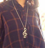 Fashion Women Gold Crystal Music Note Rhythm Long Chain Sweater Necklace Pendant N3
