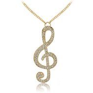 Fashion Women Gold Crystal Music Note Rhythm Long Chain Sweater Necklace Pendant N5