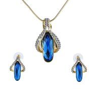Blue Gem Jewelry Set Crystal Necklace Dangle Earrings Party Gold Plated Bridal N2