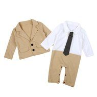 Baby Boy Jacket,Laimeng Baby Boy Gentleman Suit Rompers Jumpsuit +Coat Jacket Kids Clothes (90, Khaki)