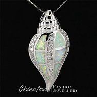 CONCH SEASHELL LAB WHITE FIRE OPAL SILVER SF JEWELRY JEWELRY NECKLACE PENDANT