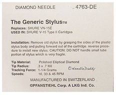 PHONOGRAPH NEEDLE STYLUS TURNTABLE FOR SHURE VN15E V15/II V15 Type II 763-DE N3