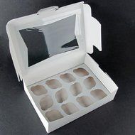 Pack of 10 White Cupcake Box with Window holds 12 INSERTS Included