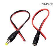 FolioGadgets CCTV Security Camera 2.1mm x 5.5mm DC Power Plug Pigtail Cable, 10 Male + 10 Female N2