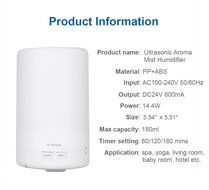 Cool Mist Ultrasonic Humidifier, HUIRUI Essential Oils Diffuser 180ml With 7 Colors Auto Change, Time setting... N7