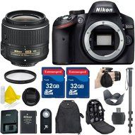 Nikon D3200 DSLR Camera Body + 18-55mm VR II + 2 32GB Extremespeed Memory Cards + HD UV Filter + Wireless Remote... N3