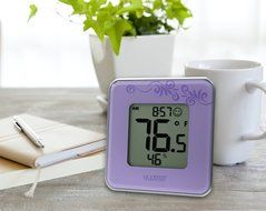 La Crosse Technology 302-604P Purple Indoor Digital Thermometer &amp; Hygrometer Station with Comfort level icon N3