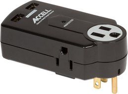Accell D080B-010K 3-Outlet Travel Surge Protector with Dual USB Charging Ports - 612 Joules, 2.1A USB Output,... N3