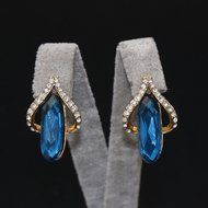 Blue Gem Jewelry Set Crystal Necklace Dangle Earrings Party Gold Plated Bridal N3