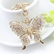 Rhinestone Crystal Butterfly Keychain Car Gold Charm Keyring Handbag Jewelry
