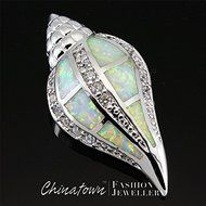 CONCH SEASHELL LAB WHITE FIRE OPAL SILVER SF JEWELRY JEWELRY NECKLACE PENDANT N2