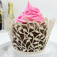 Cupcake Wrappers White Shimmering Decorative Vine Lace Liner for Weddings Party Birthday or any Special Event...