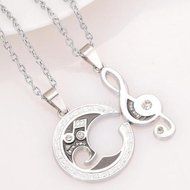 Silver Chain Stainless Steel Couple Match Music Note Pendant Necklace Set