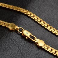 Fashion 18K Gold Plated Stainless Steel Flat Necklace Chain Women Men Jewelry