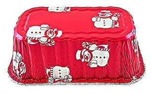 Handi-Foil 1 lb. Red Christmas Holiday Snowman Aluminum Foil Mini-Loaf Pan w/Clear Dome Lid (100) N7